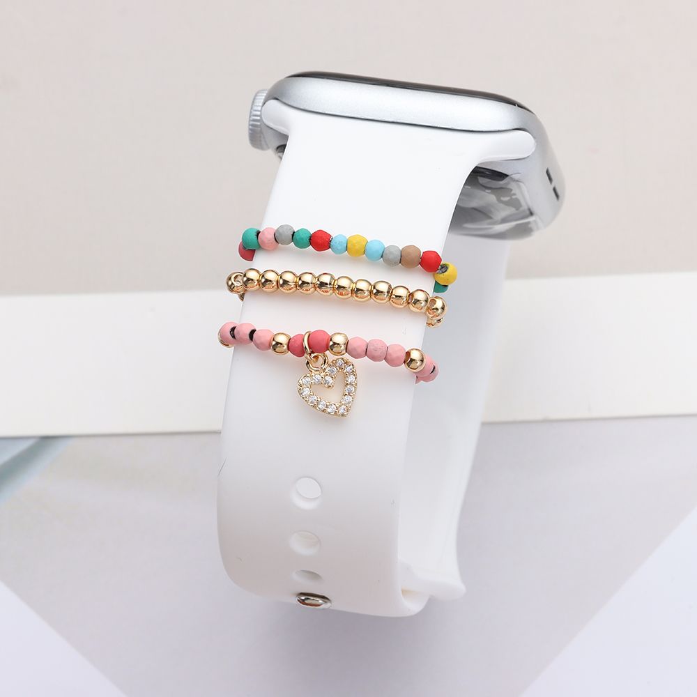 3Pcs Colorful Beads Decorative Ring For Apple Watch Band Ornament Smart Watch Silicone Strap Wristbelt Charm for apple watch Bracelet